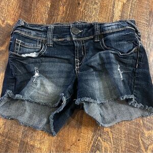 Ariya Jeans Blue Denim Cut Off Shorts Raw Hem Distressed  Size 3/4
